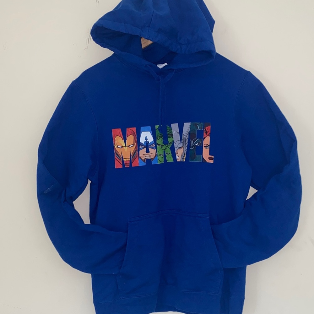 Marvel Avengers royal blue pullover hoodie Sz S